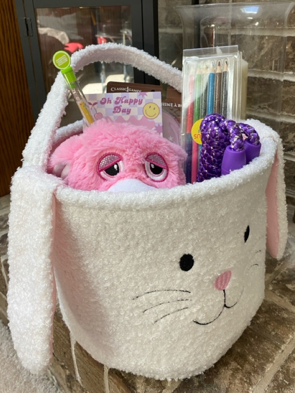Filled Easter Basket Boucle Bunny with Pink Sanrio Hello Kitty Eggs and NEW Toys - Picture 1 of 10